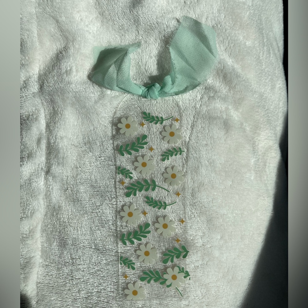 Floral Bookmark with Green Ribbon